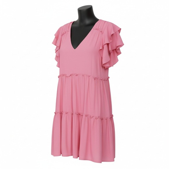 TART Eli Flutter Sleeve Tiered Dress Chateau Rose Pink Large $194 - Picture 6 of 12